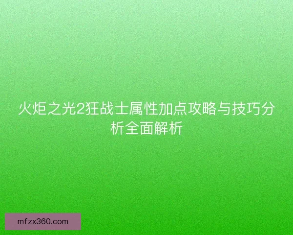 火炬之光2狂战士属性加点攻略与技巧分析全面解析