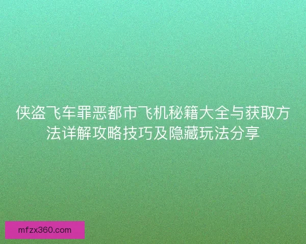 侠盗飞车罪恶都市飞机秘籍大全与获取方法详解攻略技巧及隐藏玩法分享