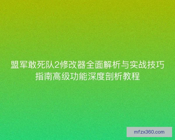 盟军敢死队2修改器全面解析与实战技巧指南高级功能深度剖析教程