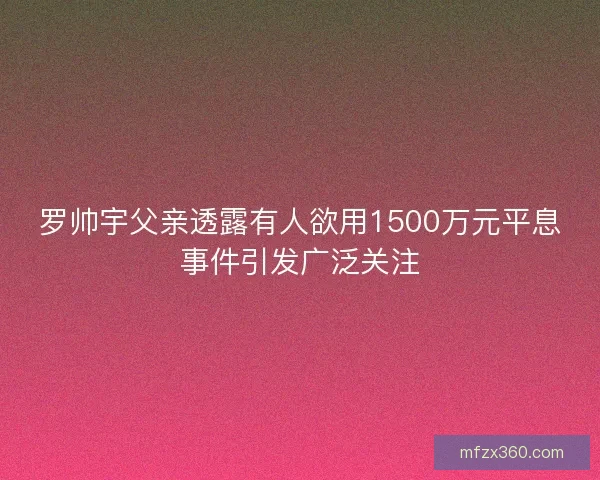 罗帅宇父亲透露有人欲用1500万元平息事件引发广泛关注